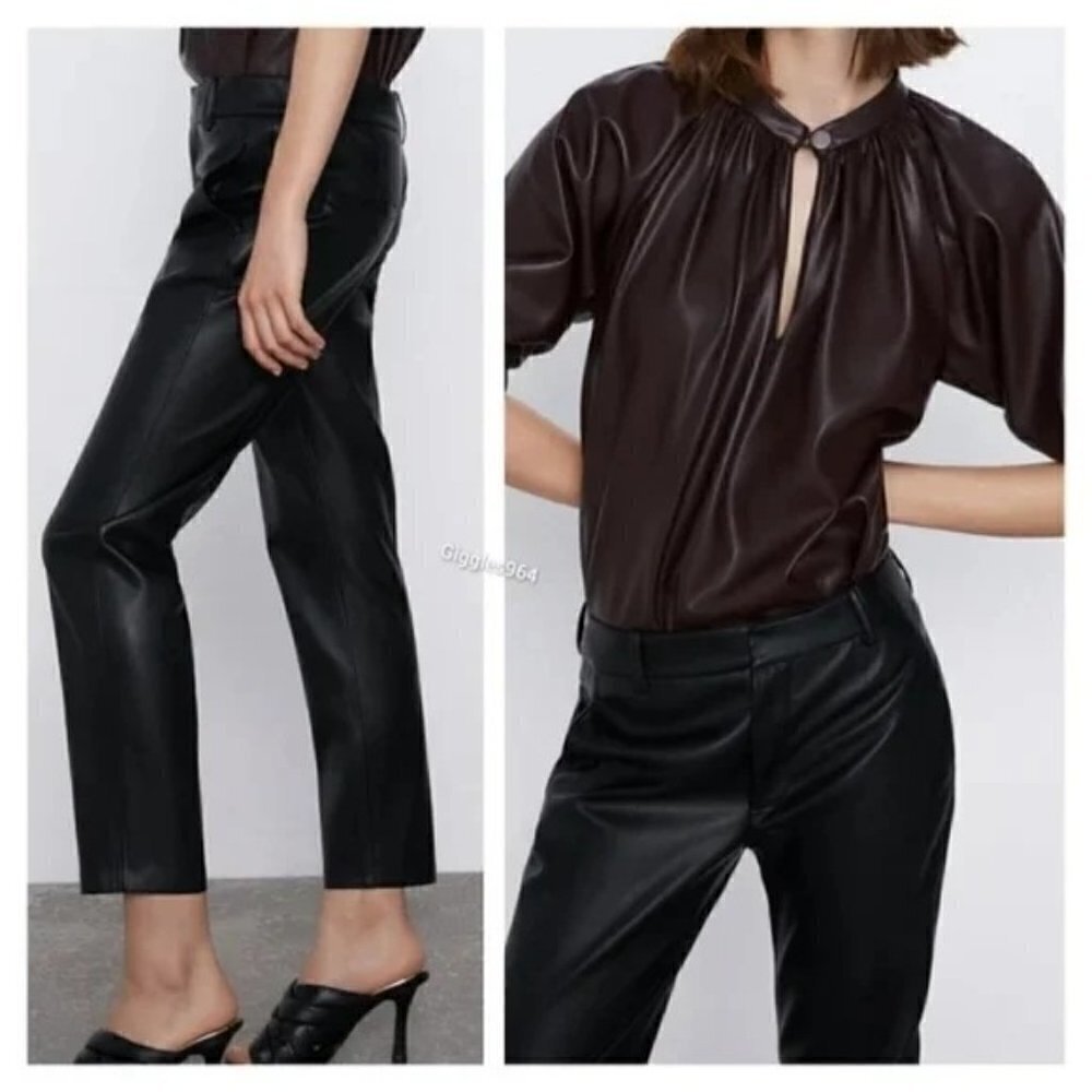 ZARA Chino Pants Faux Leather Women Size 14